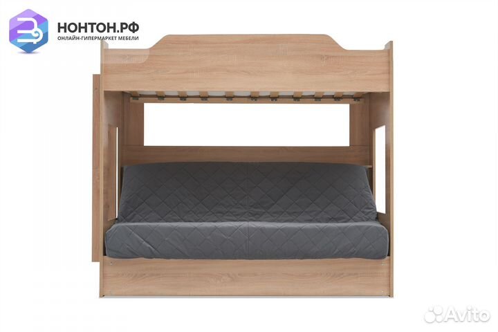 Двухъярусная кровать с диван-кроватью велюр серый