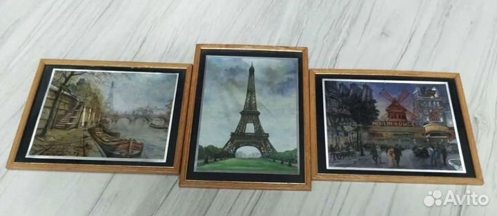 Три картины с изображением Франции в рамках