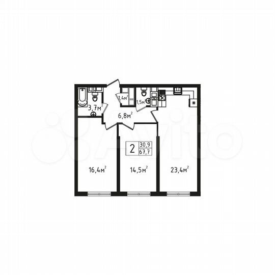 2-к. квартира, 67,7 м², 5/9 эт.