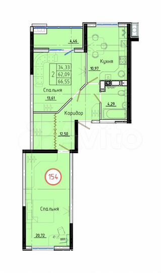 2-к. квартира, 66,6 м², 8/8 эт.