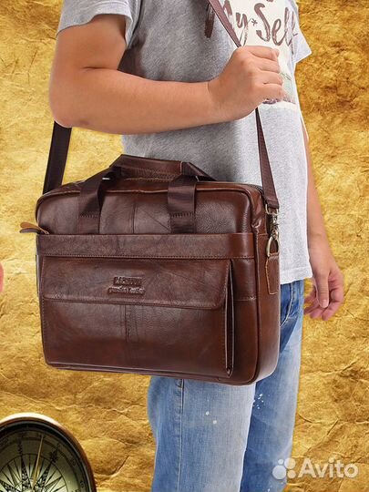 Мужская кожаная сумка, цвет коричневый