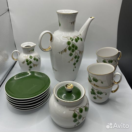 Кофейный сервиз зеленая ветка лфз СССР (Сзр)