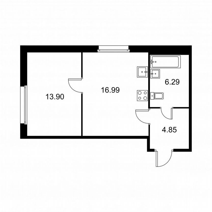 1-к. квартира, 42 м², 2/9 эт.