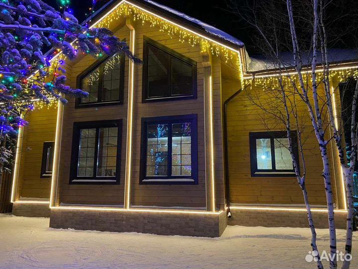 Гирлянда Уличная Бахрома Установка Монтаж