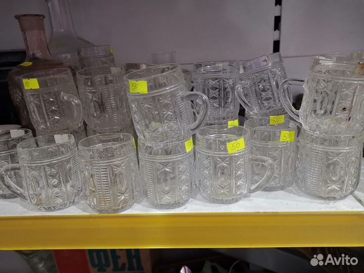 Кружки старинные стеклянные с ручкой