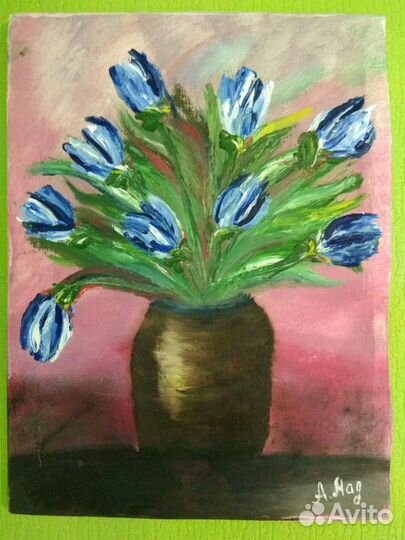 Картина маслом,тюльпаны, Вестники весны