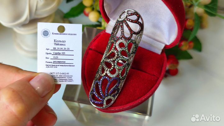 Фаланговое кольцо с самоцветами 13,23 гр s925