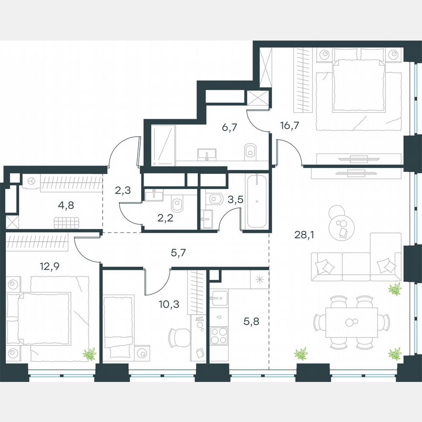 4-к. квартира, 99 м², 31/48 эт.