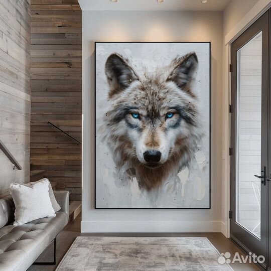 Интерьерная картина маслом Взгляд волка в подарок