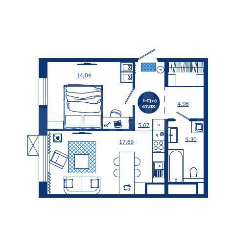 1-к. квартира, 47,1 м², 3/17 эт.