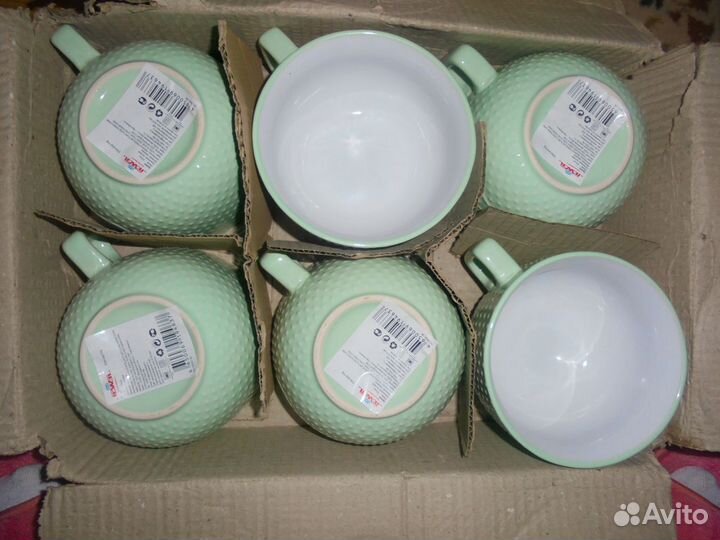 Наб 6 шт керам бульон с ручкой 570 мл розов/салатн