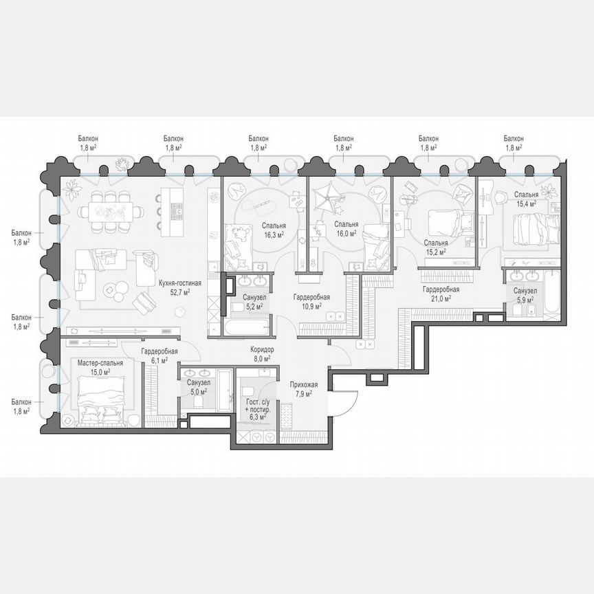 5-к. квартира, 211,8 м², 10/13 эт.