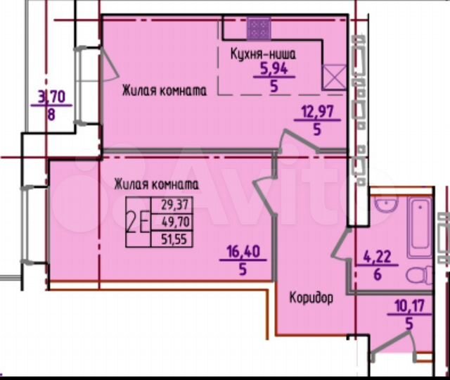 2-к. квартира, 51,6 м², 5/13 эт.