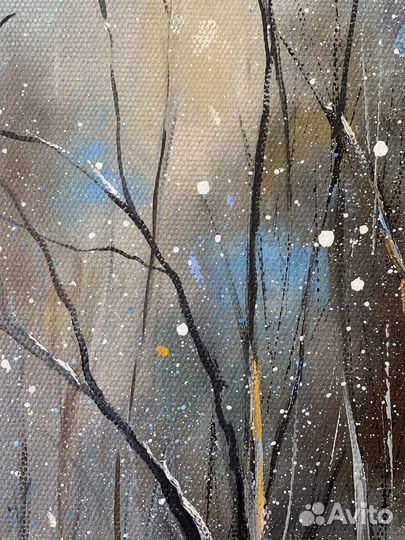 Красивый зимний пейзаж маслом «Заснеженная аллея»