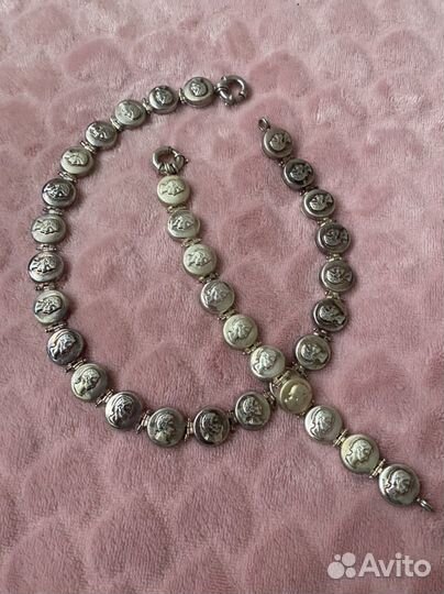 Серебряный комплект винтаж ожерелье-чокер, браслет