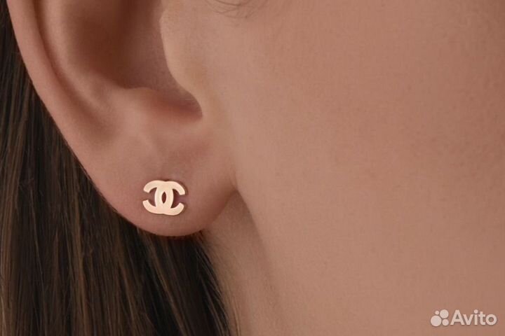 Золотые серьги пусеты Chanel 585 пробы