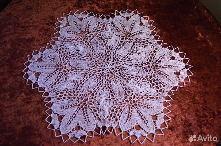 Салфетка Первоцвет, спицами, белая, хлопок