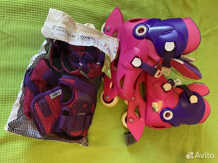 Роликовые коньки детские (р 32-34) + защита