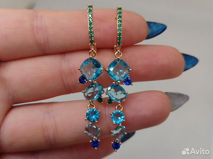 Шикарные серьги, топаз, покрытие золото