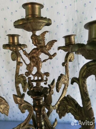 Старинный подсвечник канделябр из бронзы