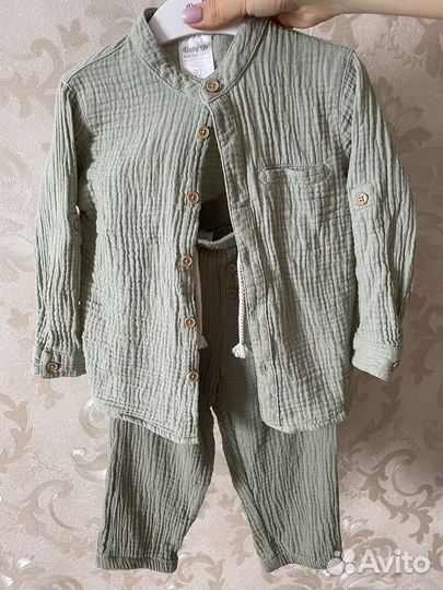 Костюм комплект рубашка штаны из муслина 86-92