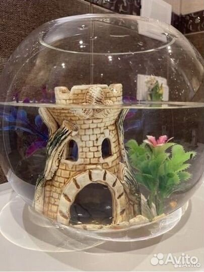 Аквариум круглый для рыб с домиком 5 л