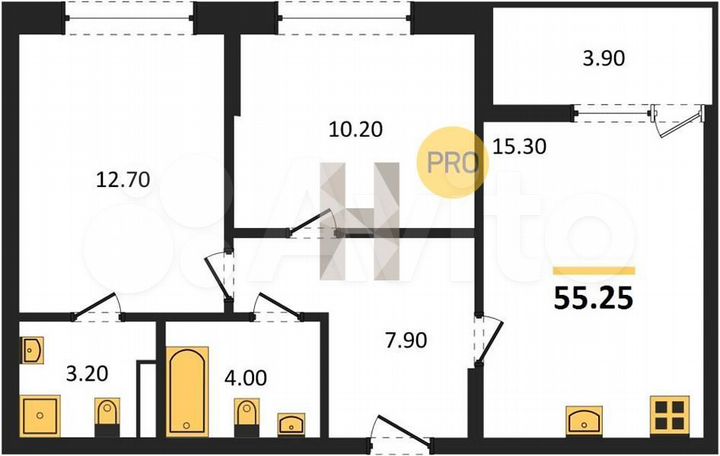 2-к. квартира, 55,2 м², 5/25 эт.