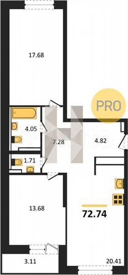 2-к. квартира, 72,7 м², 15/20 эт.