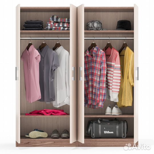 Широкий шкаф Мебельный Двор ск-9 цвет ясень шимо светлый/ясень шимо тёмный, шхгхв 140х45х160 см