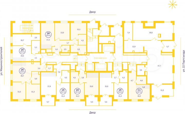 2-к. квартира, 62,5 м², 1/25 эт.