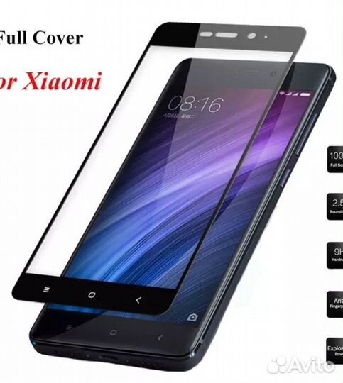 Защитное стекло на Xiaomi Redmi 4X чёрное новое