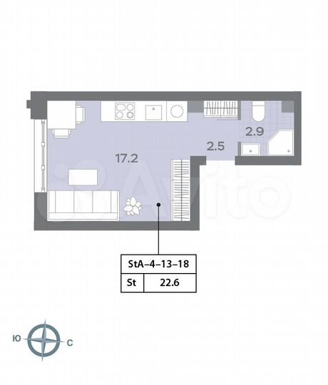Квартира-студия, 22,9 м², 13/32 эт.