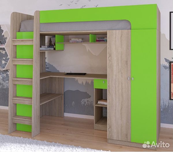 Кровать чердак Астра 10 Дуб молочный/Розовый