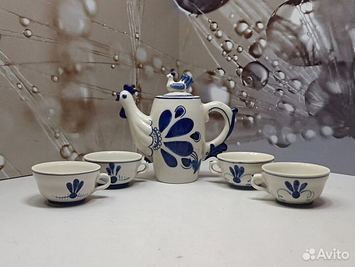 Чайный набор, Гжель, 4 чашки