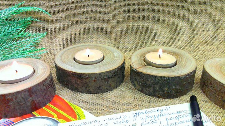 Подсвечники из натуральных спилов дерева