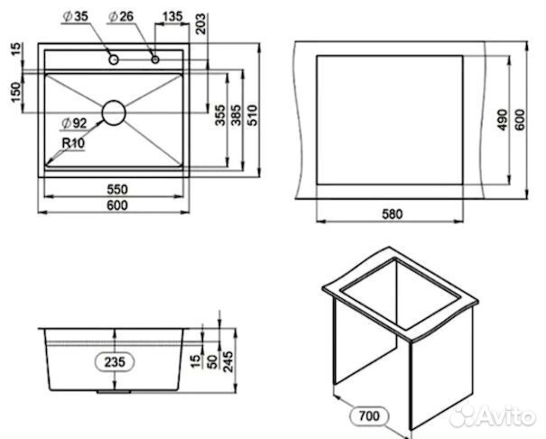 Кухонная мойка чаша granula kitchen space KS-6051 черный матовый