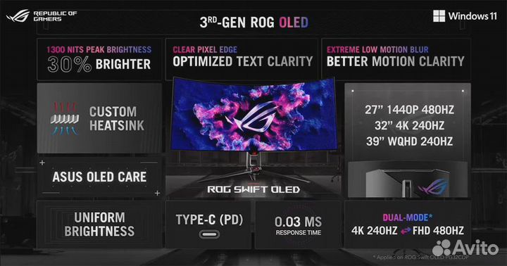 Монитор Asus ROG Swift oled PG27aqdp 2K 480hz