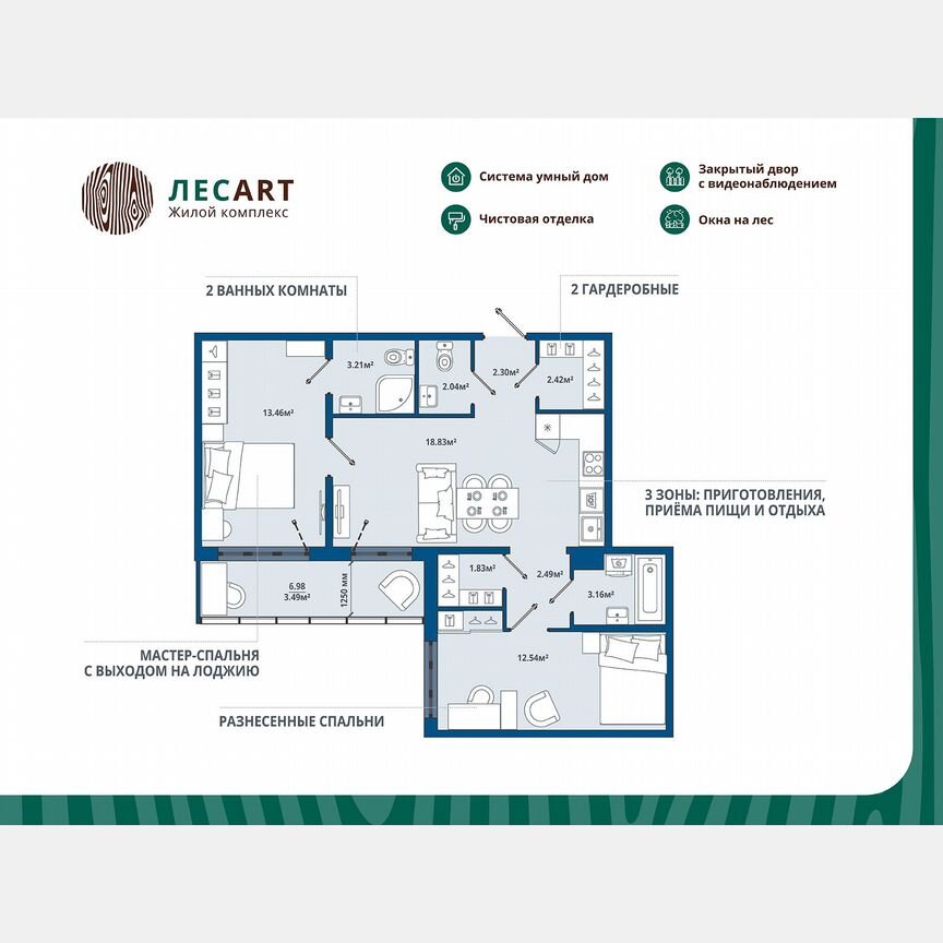 2-к. квартира, 65,8 м², 2/12 эт.