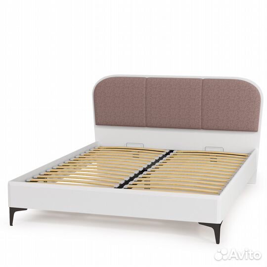Валенсия Спальня 11.36.02 Кровать без ортопеда, цвет лдсп белый шагрень/мдф бел шагрень/ткань велутт