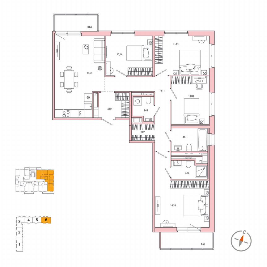 4-к. квартира, 97,9 м², 5/7 эт.