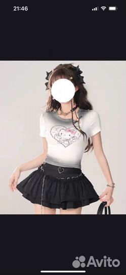 Комплект топ с хеллоу китти и юбка