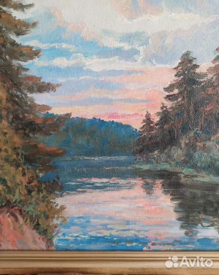 Картина масло О.В.Решетов Вечер пейзаж лес