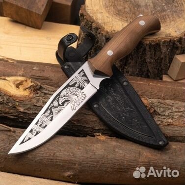 Нож охотничий Кизляр в кожаном чехле Клык