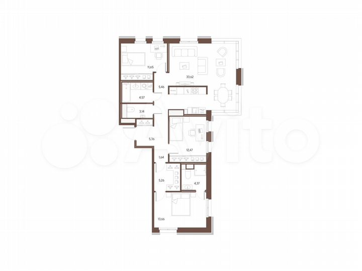 3-к. квартира, 101,2 м², 5/9 эт.