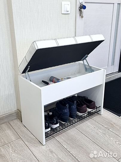 Пуфик в прихожую с ящиком, белый/черный