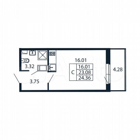 Квартира-студия, 24,4 м², 6/12 эт.