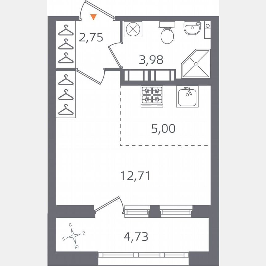 Квартира-студия, 26,8 м², 14/16 эт.