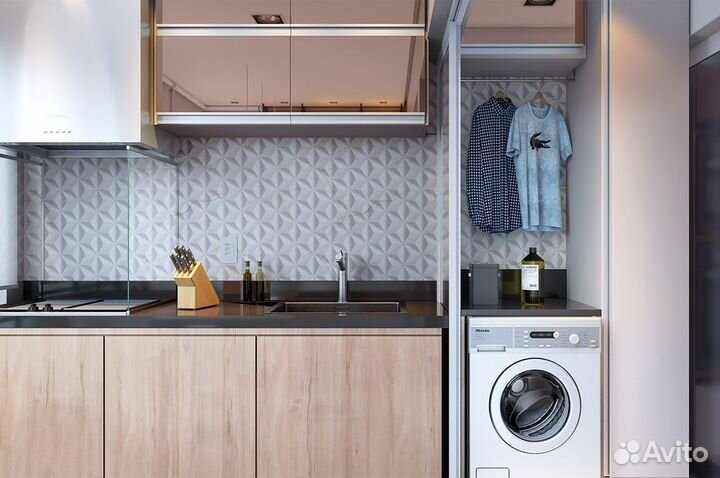 Кухня с островом зеркальная