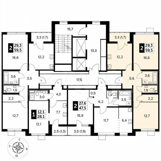2-к. квартира, 59,5 м², 20/24 эт.
