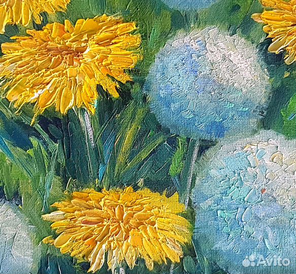 Картина одуванчики цветы маслом на холсте